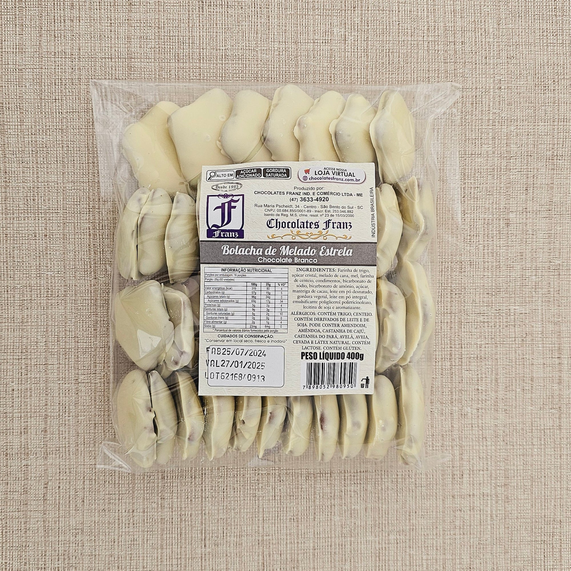 Bolacha de Melado Estrela em chocolate branco 400g