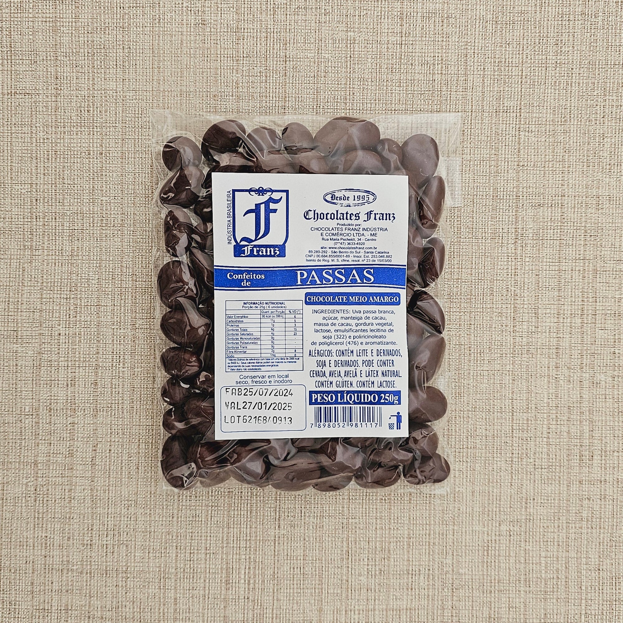 Confeitos de Passas em chocolate meio amargo 250g